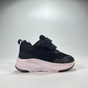 Athletic Works Black White Mesh Jogger Hook & Loop Strap Sneakers Kids Size 3